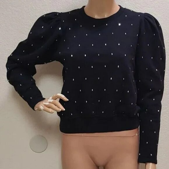 A.L.C. Tops - A.L.C. AZALIA RHINESTONE STUDDED PUFF-SLEEVE SWEATSHIRT TOP